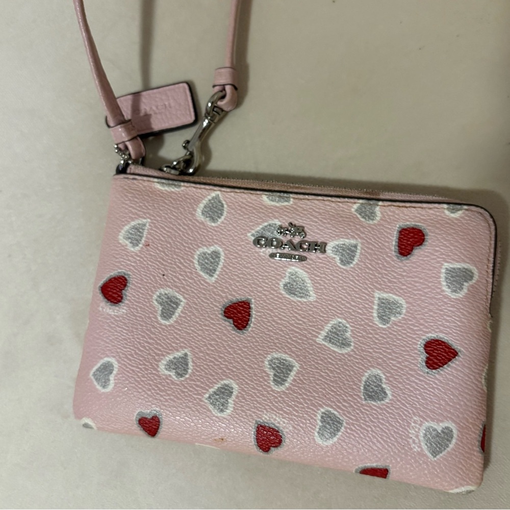 Coach Pink Heart Pattern wristlet